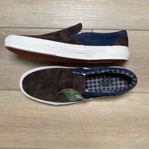 Vans Brown and Navy Suede Slip-On Loafers